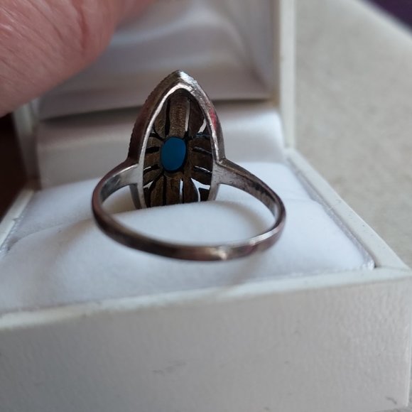 Marcasite and Turquoise Sterling ring Size 8 - Picture 6 of 7